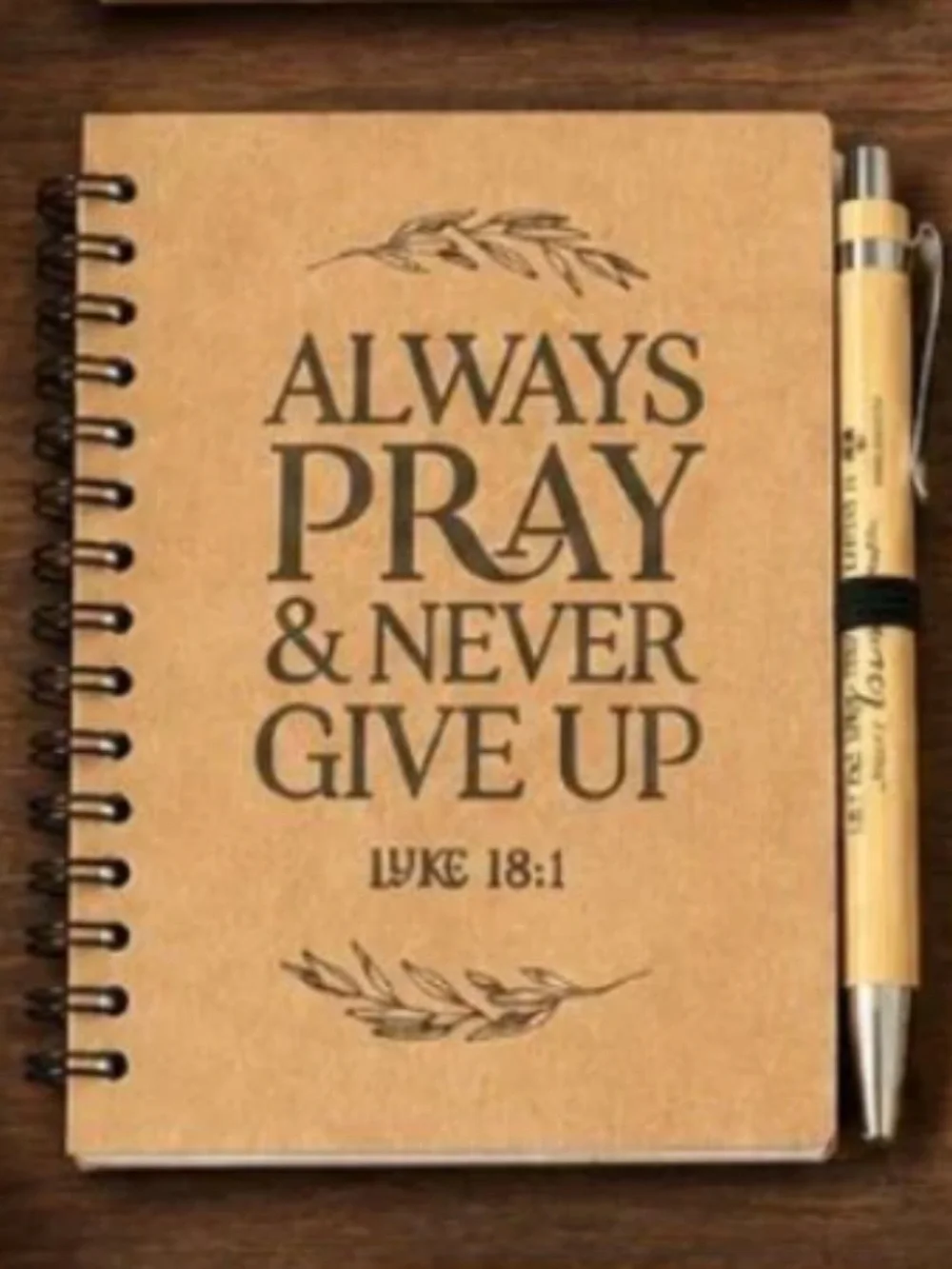 Christian Scripture Notebook & Bamboo Pen Gift Set LUKE 18:1 NEW
